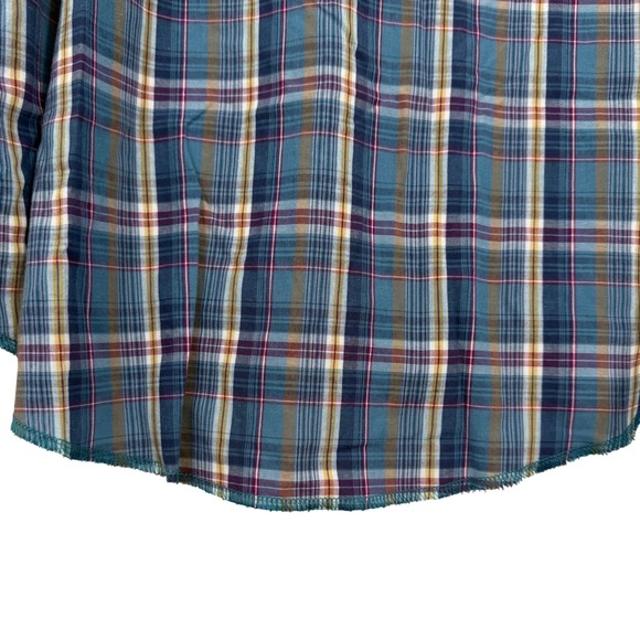 Vtg Wrangler Western Mens Long Sleeve Plaid Pearl Snap Button Down Thin Large - Picture 6 of 6